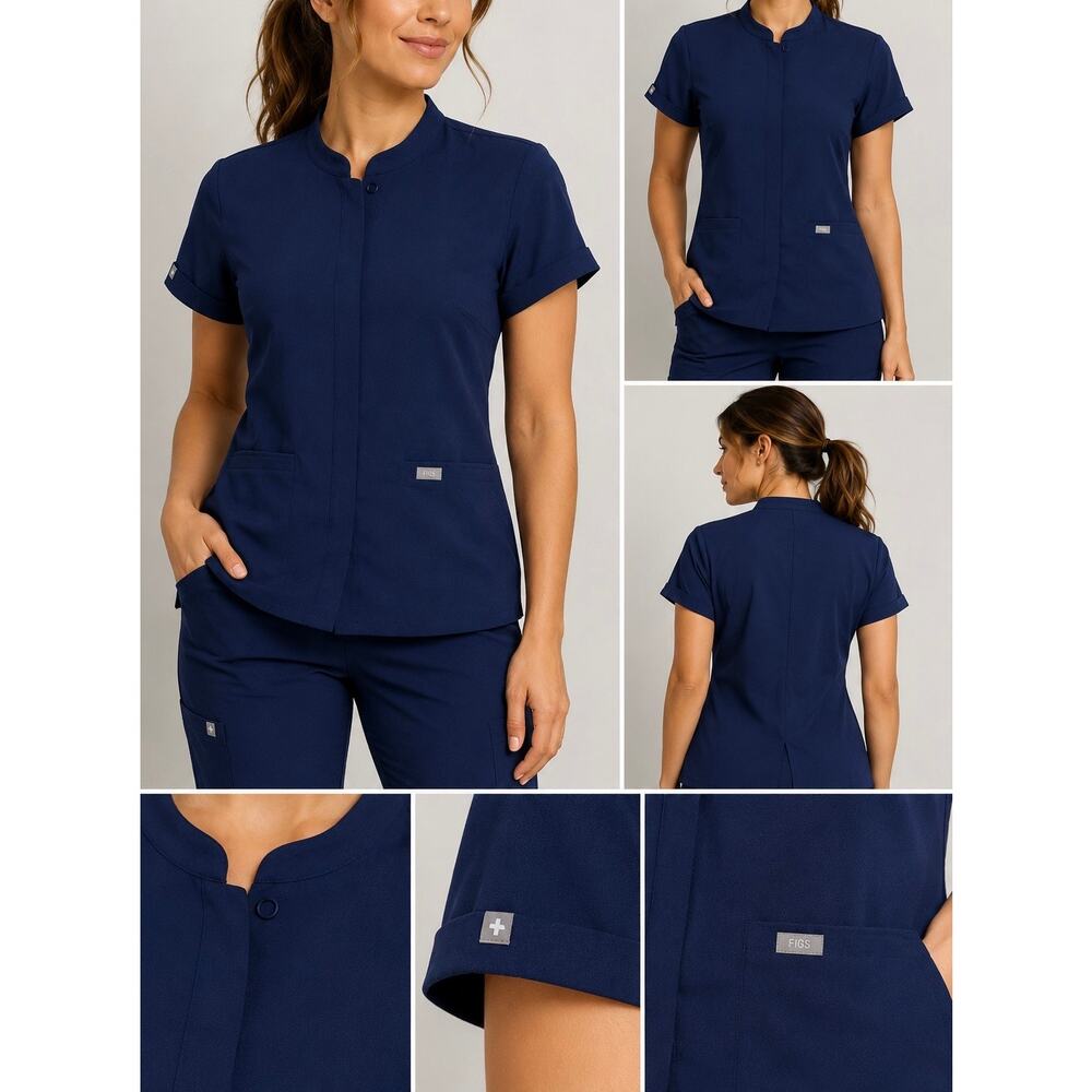 FIGS Technical Collection Scrub Top Women’s L Navy Blue Medical Healthcare